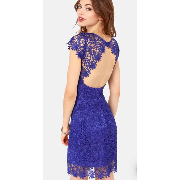 RUBBER DUCKY LULU'S SEXY "SUITE LIFE" ROYAL BLUE LACE BACKLESS DRESS SIZE MEDIUM - Picture 3 of 14